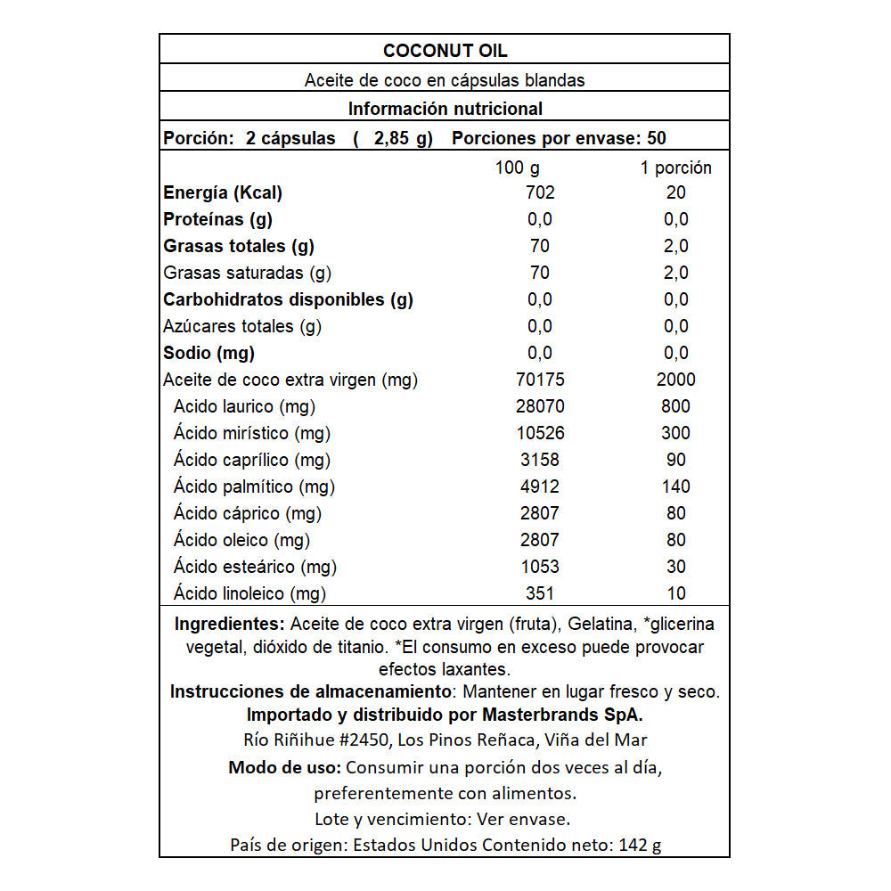 Aceite de Coco Extra Virgen 2.000 Mg - 100 Cápsulas Blandas Nature's Truth