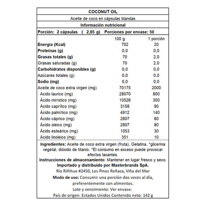 Aceite de Coco Extra Virgen 2.000 Mg - 100 Cápsulas Blandas Nature's Truth