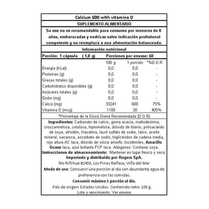 Calcio 600 mg + Vitamina D3 - 60 Comprimidos - SmartNutrition