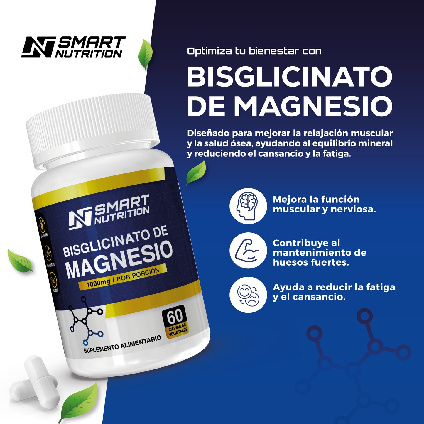 Bisglicinato de Magnesio 1000mg - 60 Capsulas