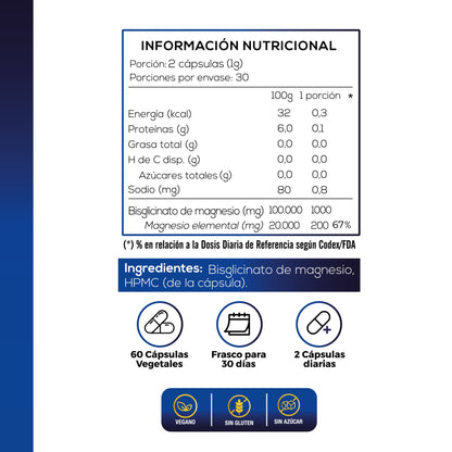 Bisglicinato de Magnesio 1000mg - 60 Capsulas