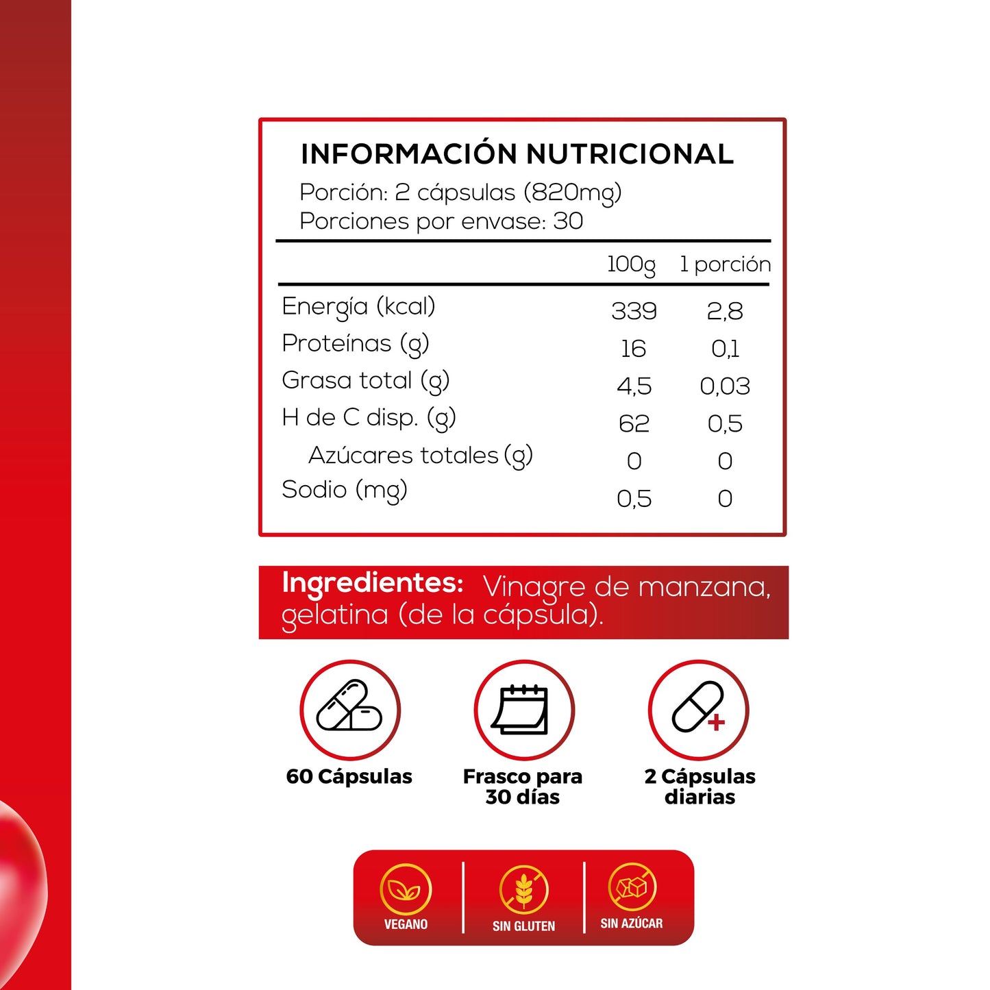 Vinagre de Manzana 820 Mg - 60 Cápsulas - SmartNutrition