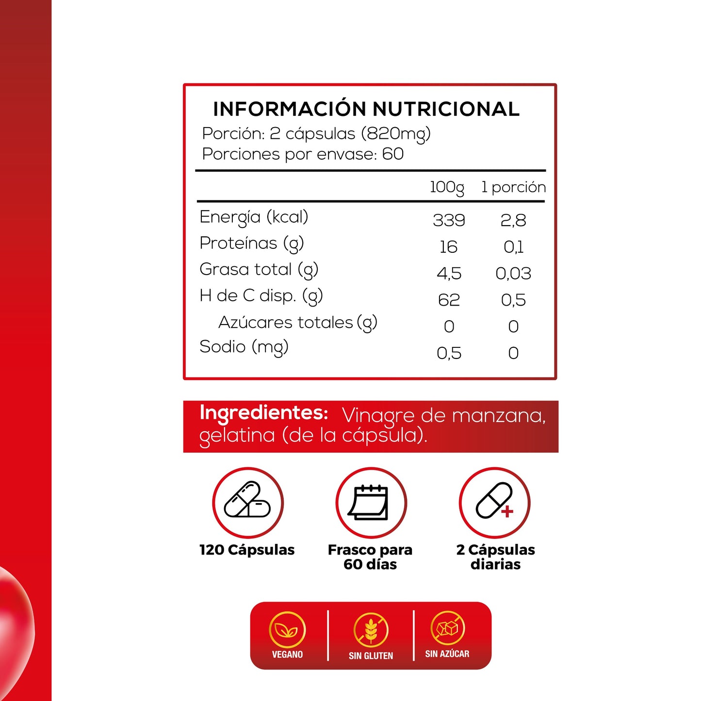 Vinagre de Manzana 820 Mg - 120 Cápsulas - SmartNutrition