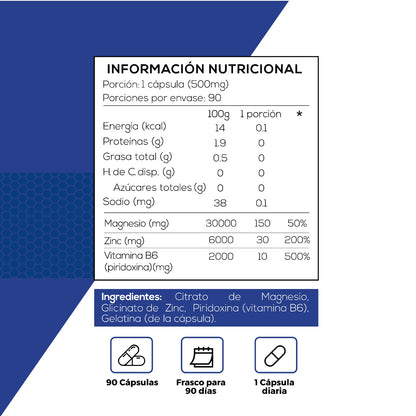 ZMA-(Zinc, Magnesio y B6) 500MG - 90 Capsulas