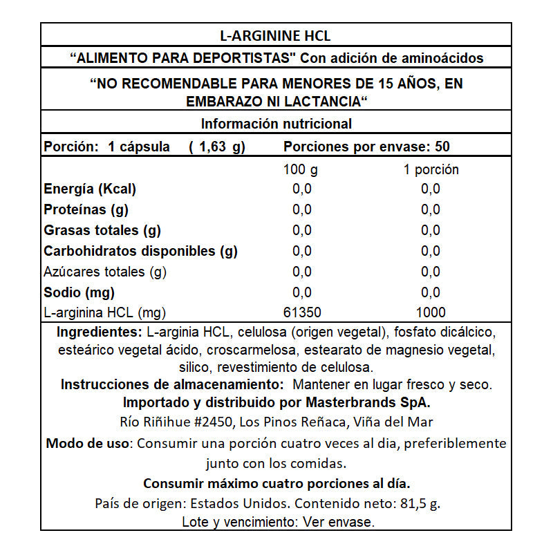 L-Arginina HCL 1000 Mg - 50 Comprimidos