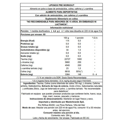 Pre Entreno Energizante Liponox Pre Workout - 60 Servicios LIPONOX Liponox