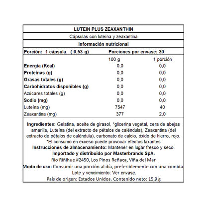 Luteina 40 mg + Zeaxantina - 30 Cápsulas Blandas