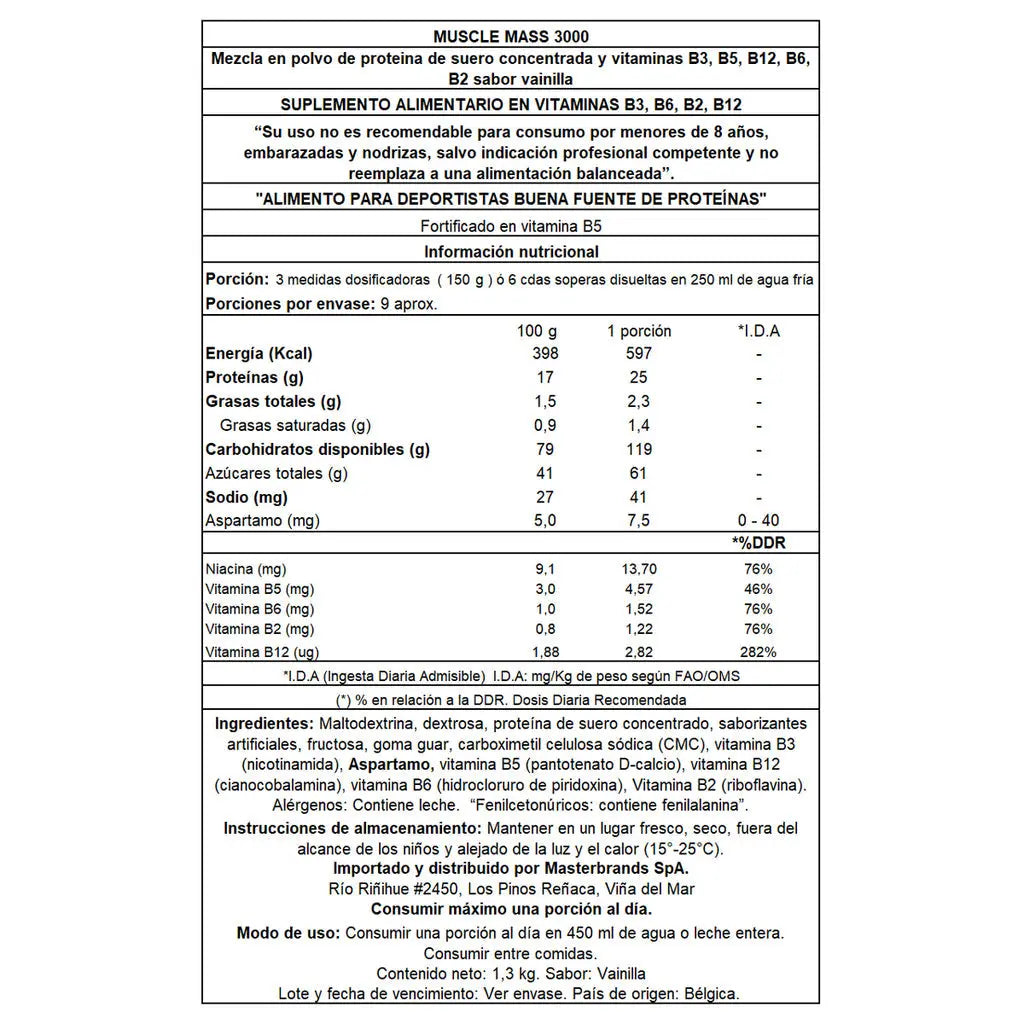 Muscle Mass 3000 Ganador de Peso 1,3 Kg QNT