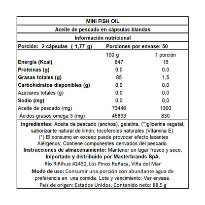 Omega 3 Mini Fish Oil 1300 mg con esencia de limón - 100 Cápsulas Blandas - SmartNutrition