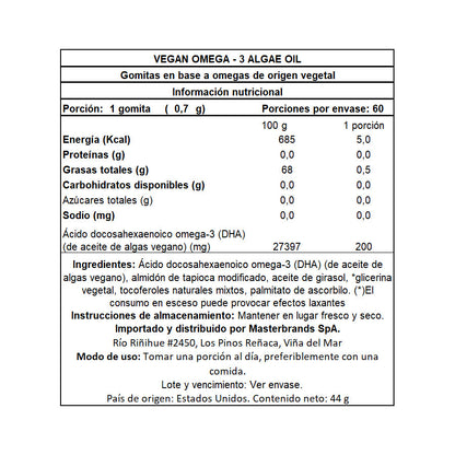 Omega 3 Vegano con DHA - 60 Cápsulas Blandas Veganas - SmartNutrition