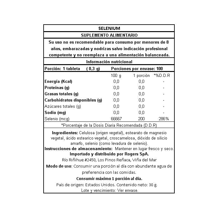 Selenio 200 Mcg - 100 Tabletas