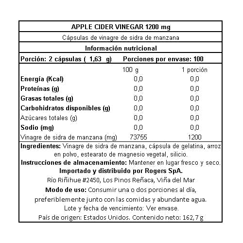 Vinagre de Manzana 1200 Mg - 200 Cápsulas Nature's Truth