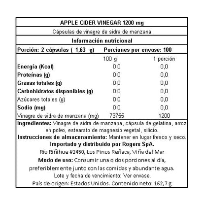 Vinagre de Manzana 1200 Mg - 200 Cápsulas Nature's Truth